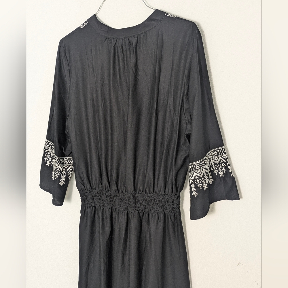 Tokio Talking New Embroidered Boho Mini Dress, Size M, Black White Embellished - Picture 9 of 16